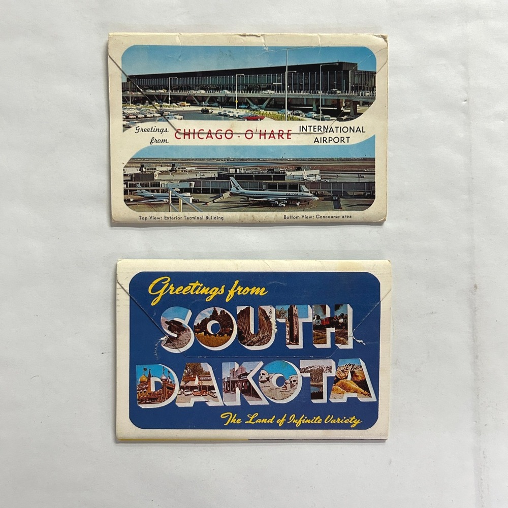 Vintage‎ Postcard Accordion Fold Set O'Hare & South Dakota Travelcore